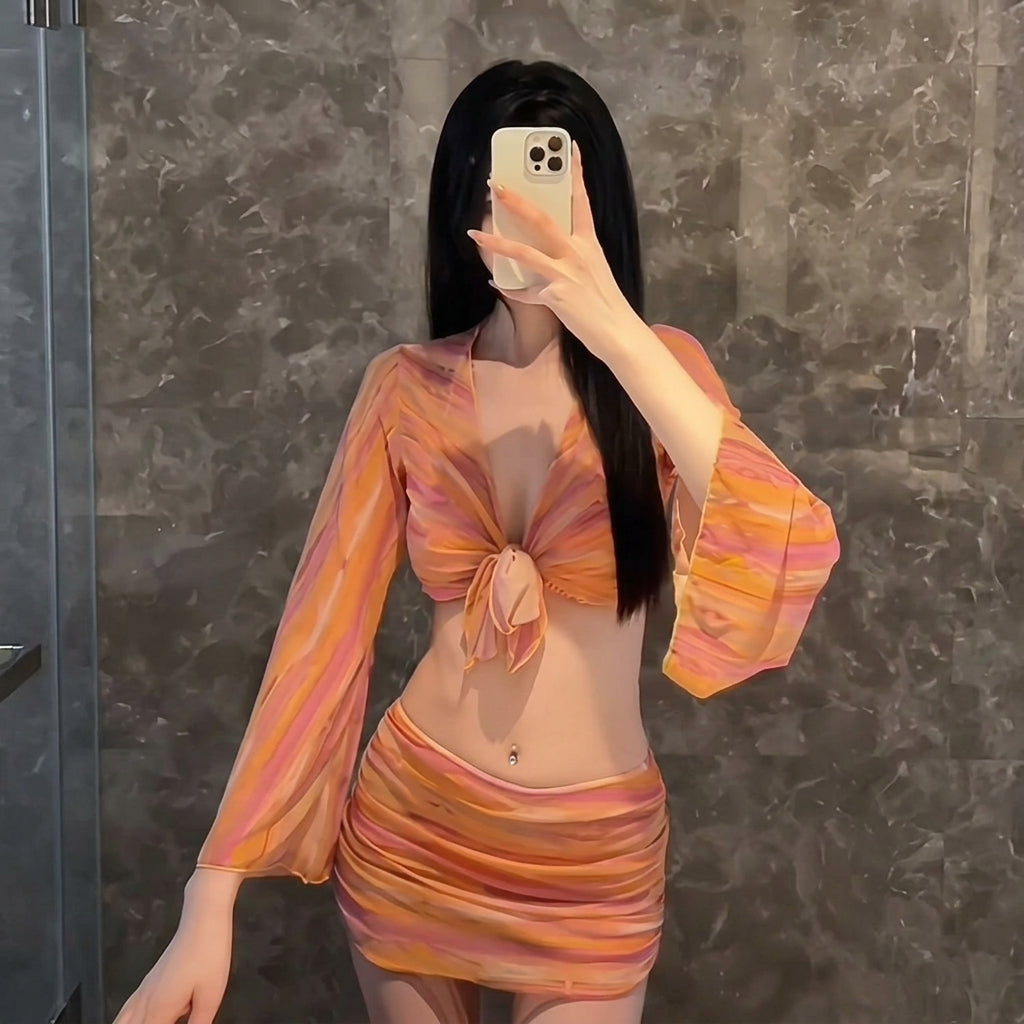 4-in-1 Sunset Stripe Bikini Set - K-Fashion 🇰🇷