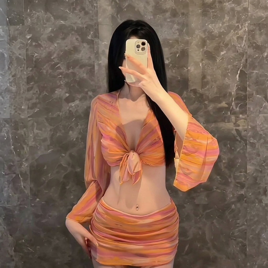 4-in-1 Sunset Stripe Bikini Set - K-Fashion 🇰🇷