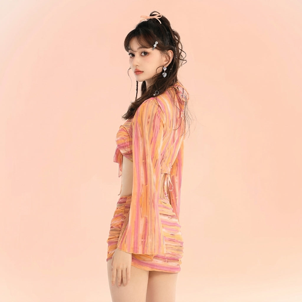 4-in-1 Sunset Stripe Bikini Set - K-Fashion 🇰🇷