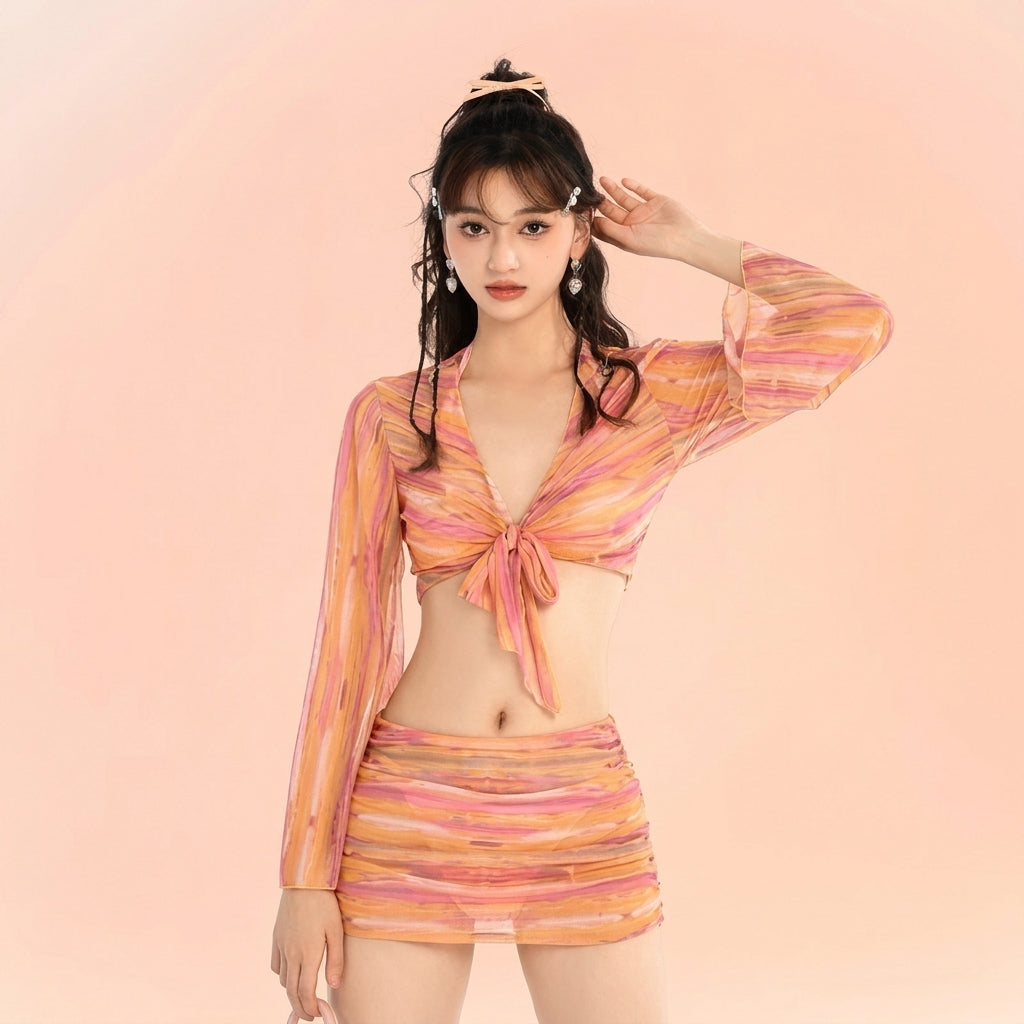 4-in-1 Sunset Stripe Bikini Set - K-Fashion 🇰🇷