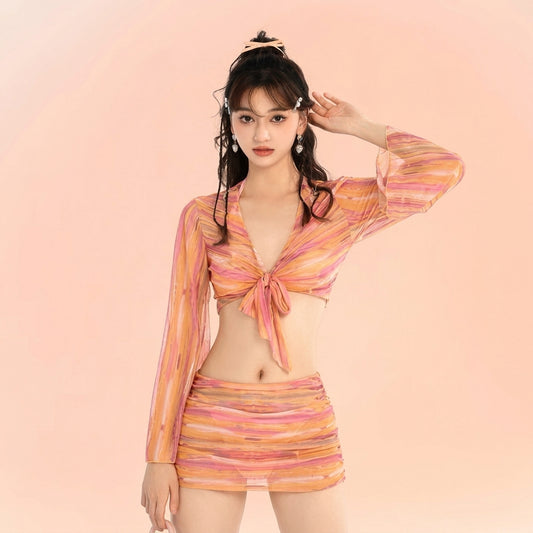 4-in-1 Sunset Stripe Bikini Set - K-Fashion 🇰🇷